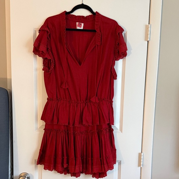 Misa Los Angeles Dresses & Skirts - Misa Red Ruffle Tiered V-Neck Dress